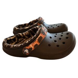 Crocs Clogs with Fur Lining Black Zebra & Cheetah Print Women’s Size 7